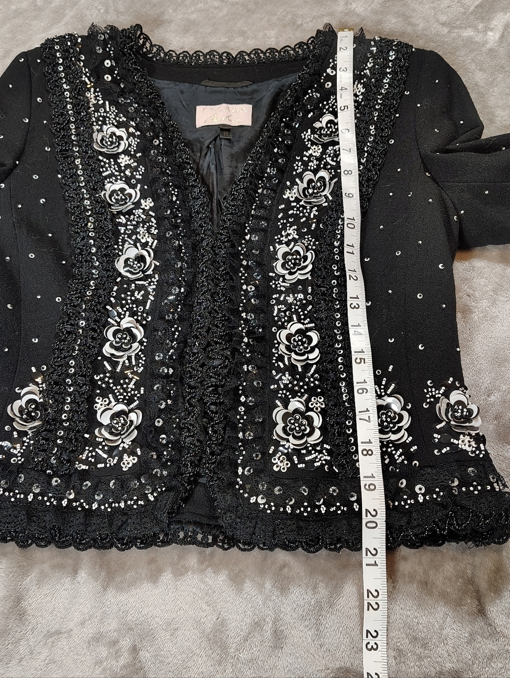 Escada Couture Sequin Beaded Jacket Size 38 Black Floral Evening Cocktail Glam - Picture 15 of 16